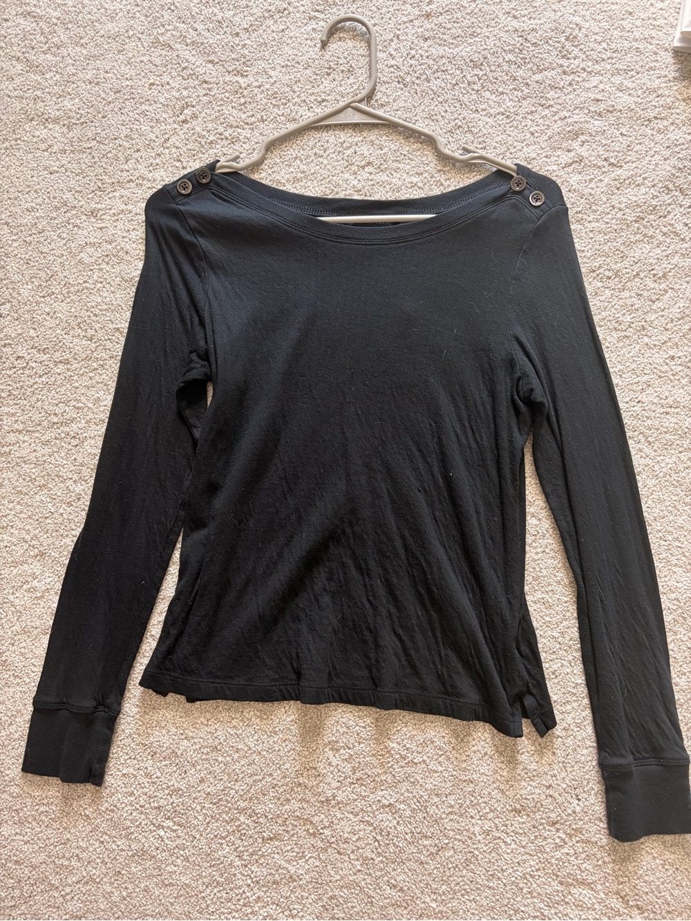 Banana Republic Black Long Sleeve Boatneck Top with Shoulder Buttons